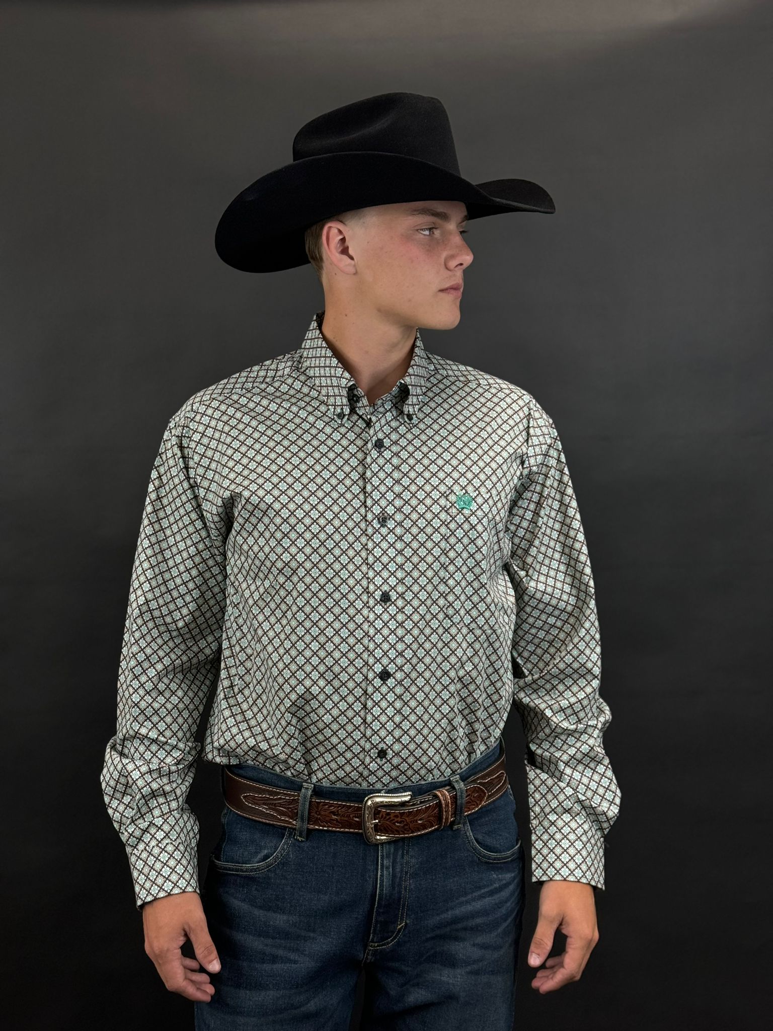 CINCH CHARCOAL MINT LONG SLEEVE SHIRT