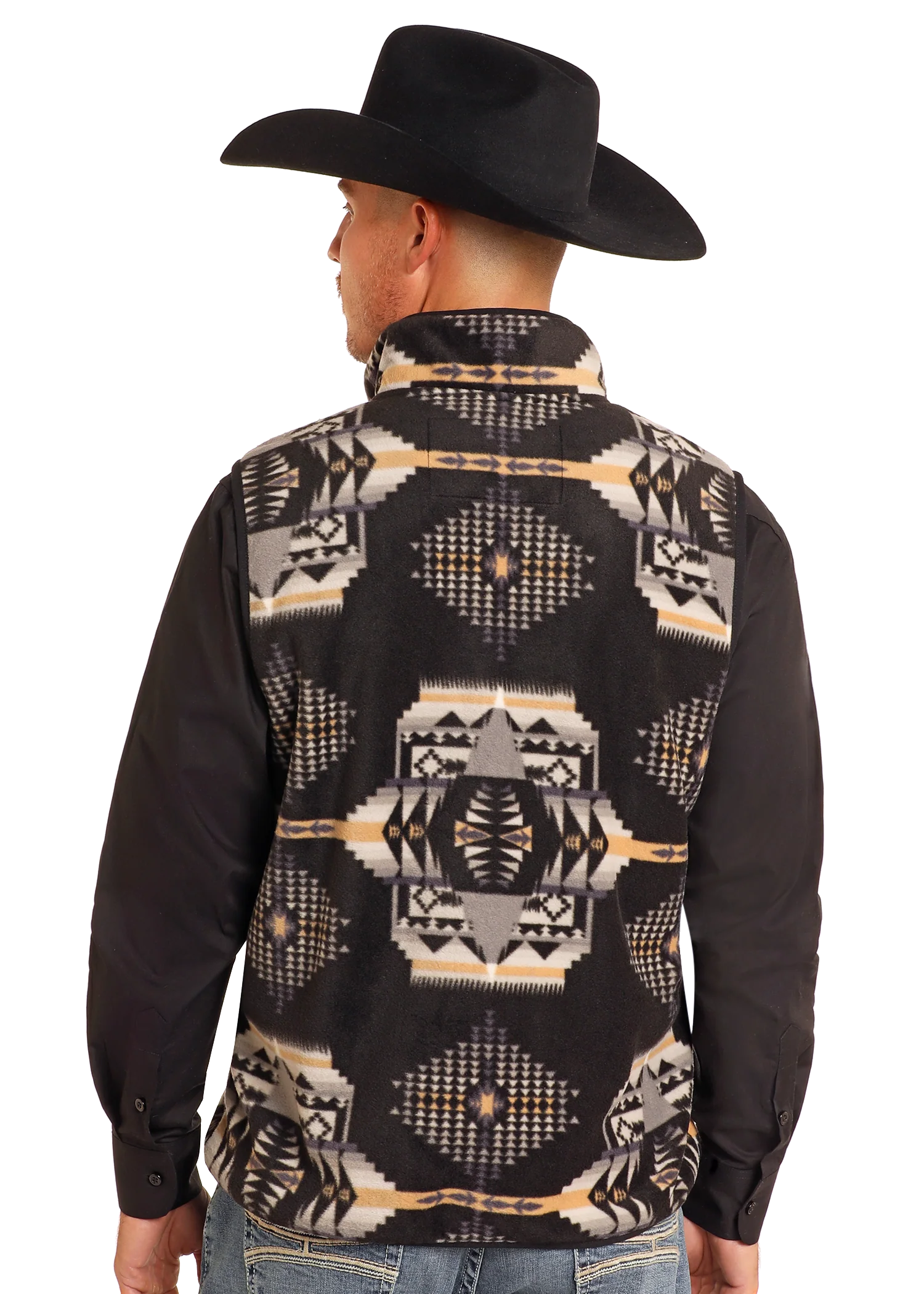 PANHANDLE BLACK AZTEC PRINTED FLEECE VEST