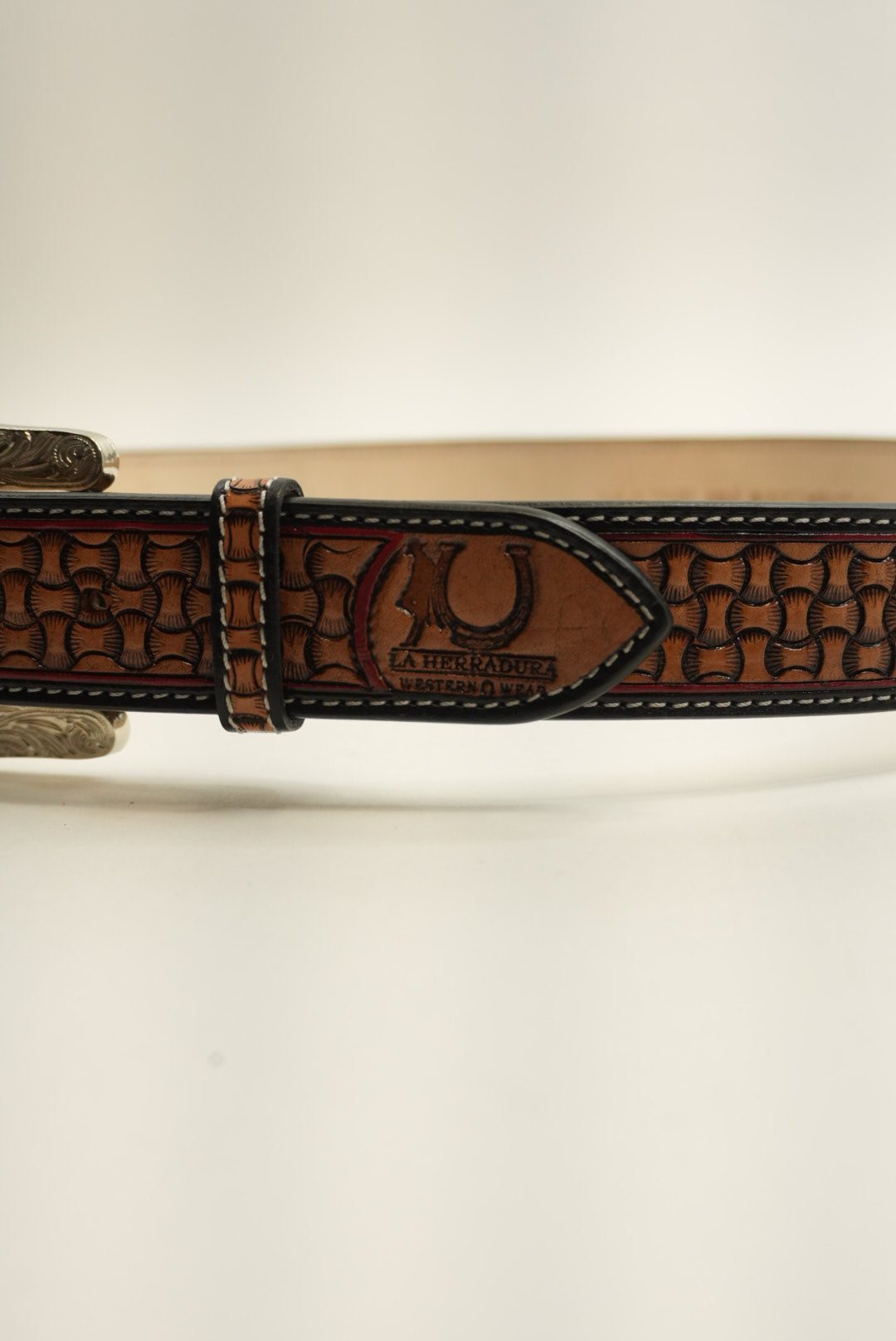 LA HERRADURA THIN BELT AZTEC RED/GREY NEW DESIGN