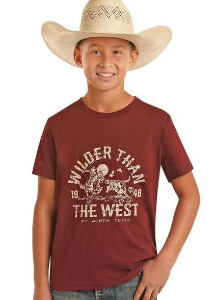 ROCK & ROLL BOYS T-SHIRT BURGUNDY THE WEST GRAPHIC BB21T03683