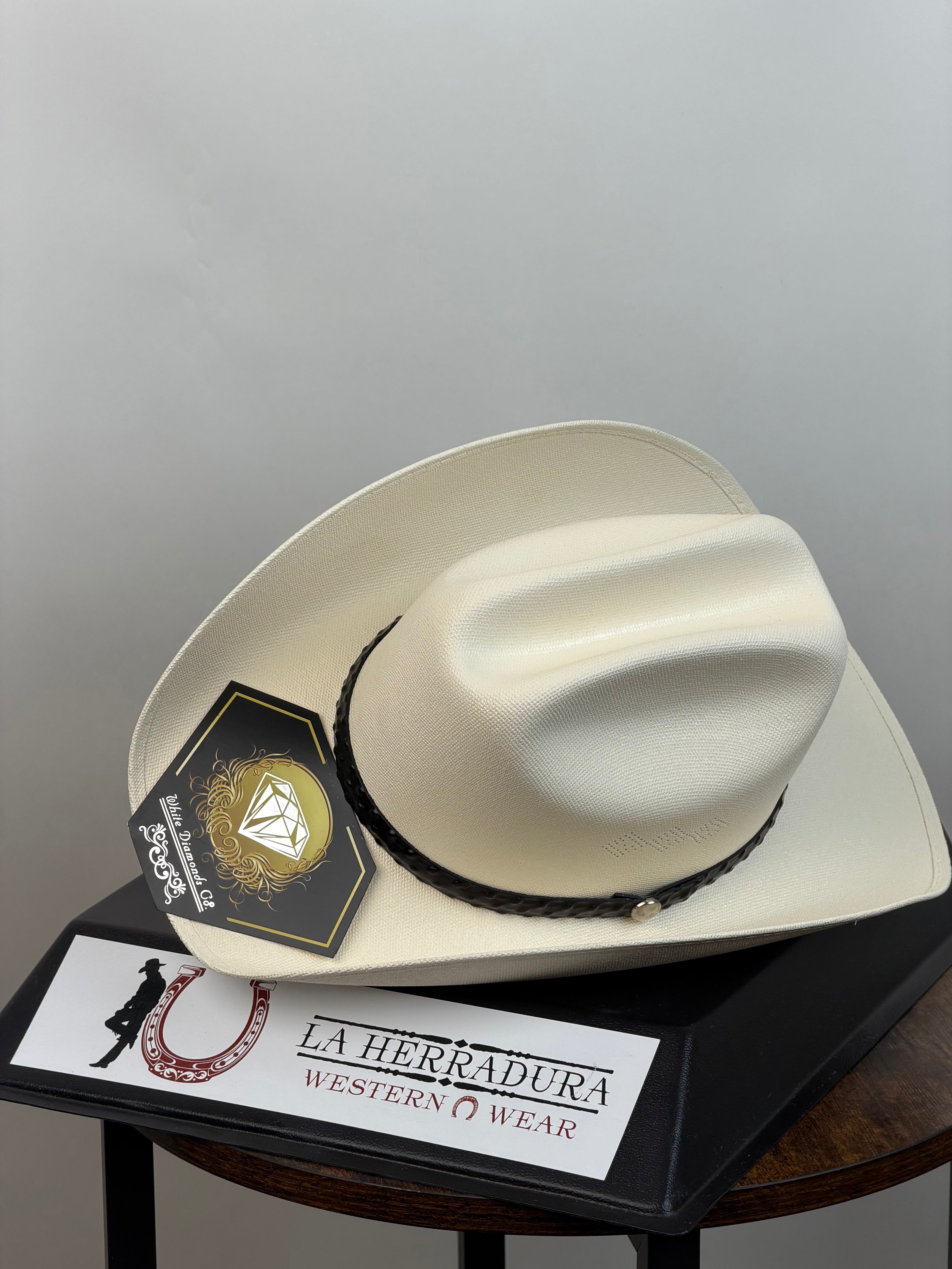 Kids White Diamond Black Straw Hat Sinaloa Style