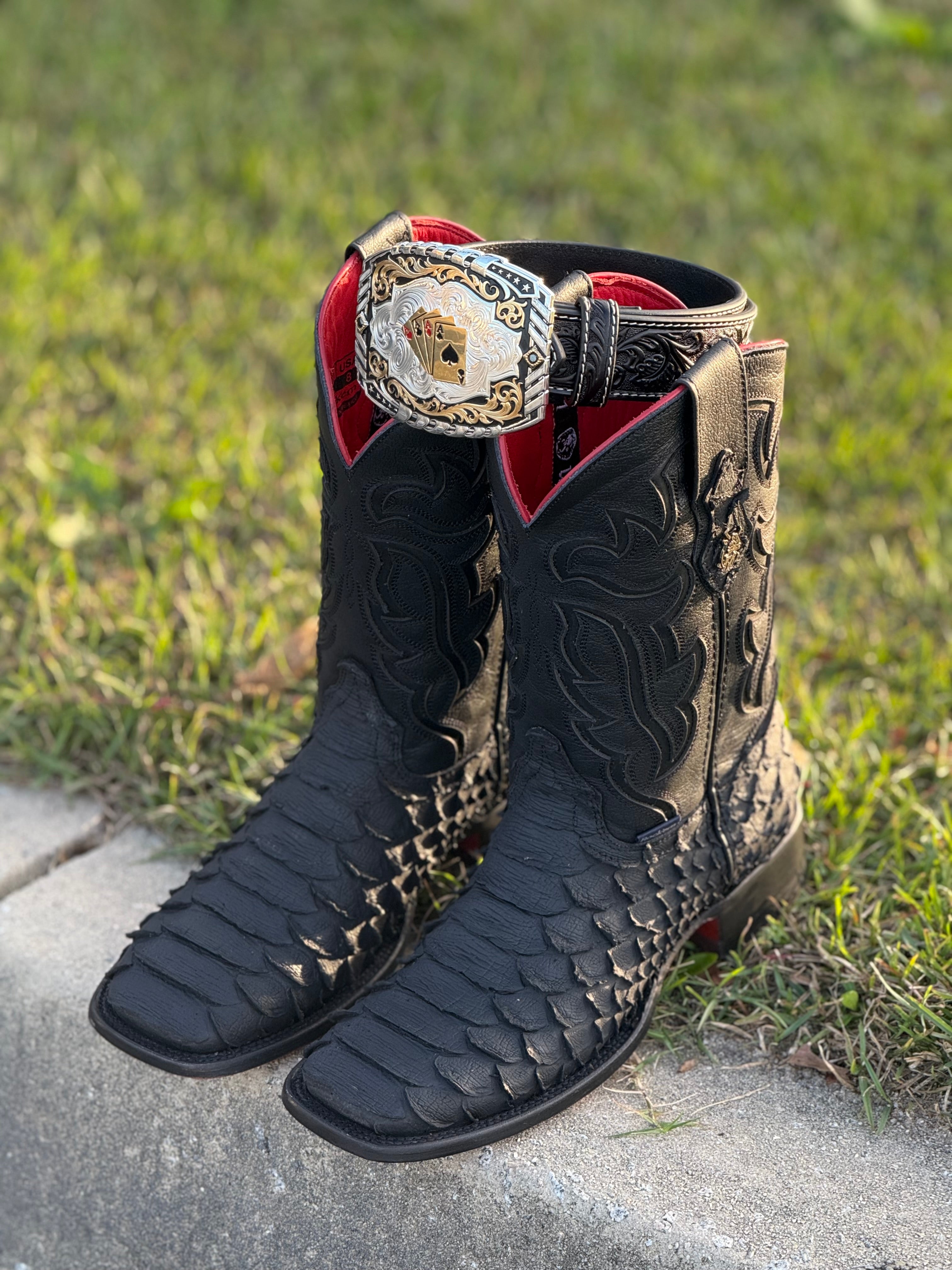 MENS PYTHON MEGA NEGRO RED BOTTOM MATTE BOOT