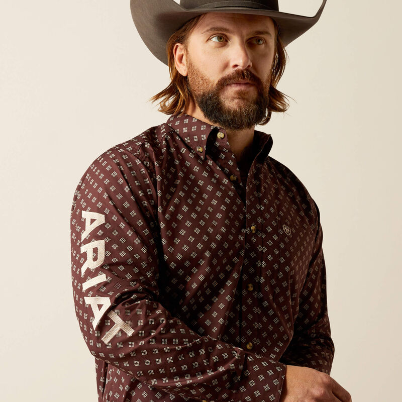 ARIAT FITTED KDEN BROWN / TAN LONG SLEEVE SHIRT