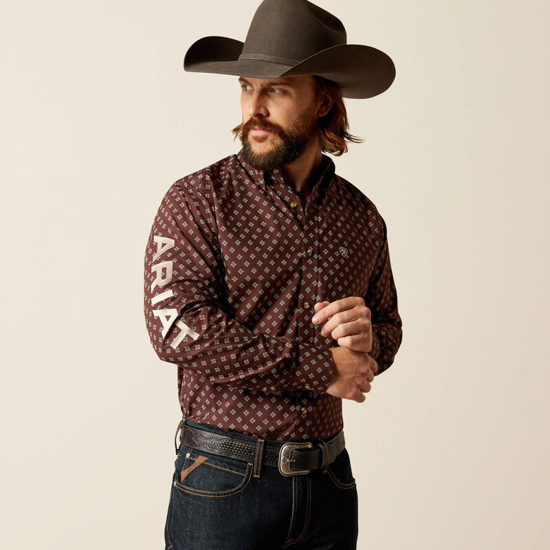 ARIAT FITTED KDEN BROWN / TAN LONG SLEEVE SHIRT