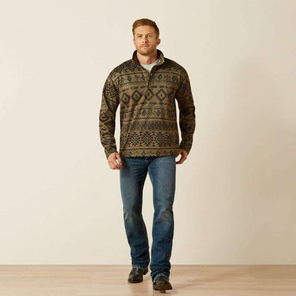 ARIAT LIGHT BROWN SOUTHWEST CALDWELL LOGO 1/4 ZIP UP SWEATER- 10062482