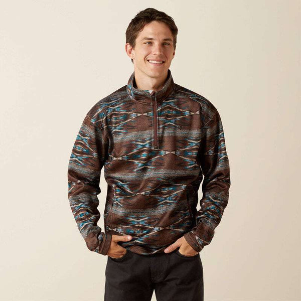 ARIAT BROWN SOUTHWEST CALDWELL LOGO 1/4 ZIP UP SWEATER- 10062620
