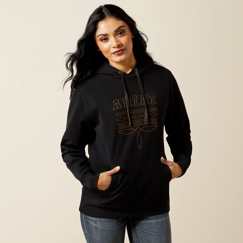 ARIAT WOMENS BOOTED LOGO HOODIE BLACK 10062734