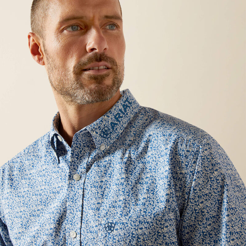 ARIAT MEN BLUE/NAVY TEAM PARKS FTD LS SHIRT -10065811