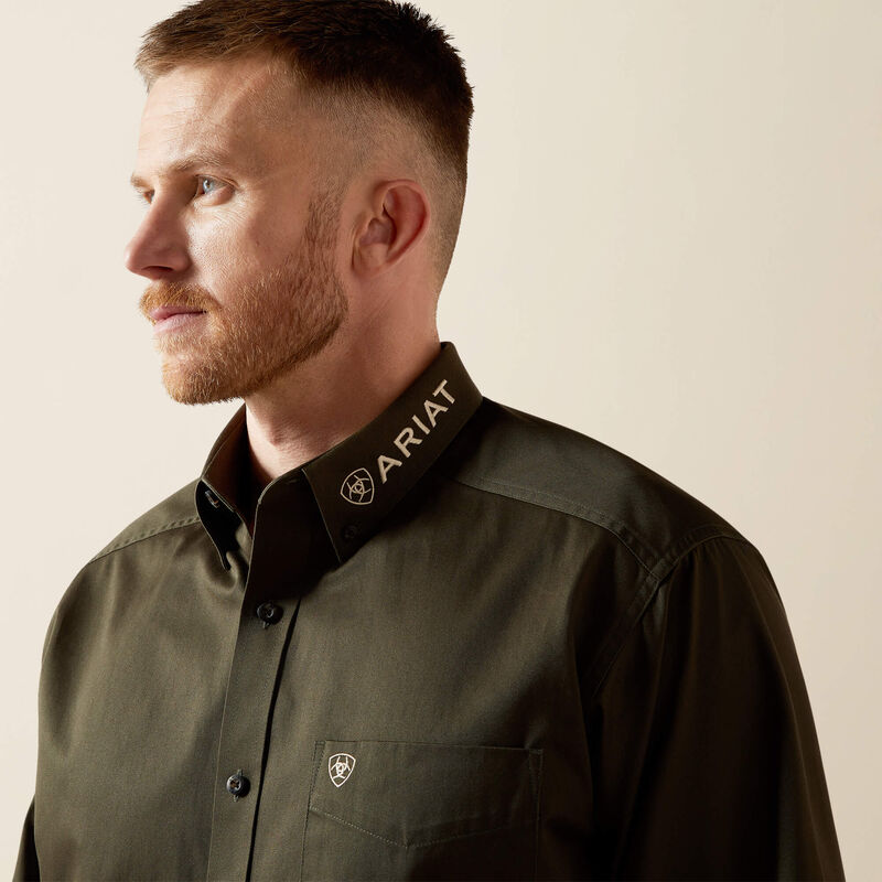 ARIAT MEN OLIVE /KHAKI TEAM LOGO TWILL CLSSC LS SHIRT-10065845