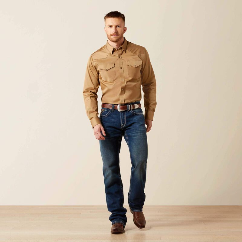 ARIAT KHAKI SOLID TWILL FTD SNP LS SHIRT -10065873