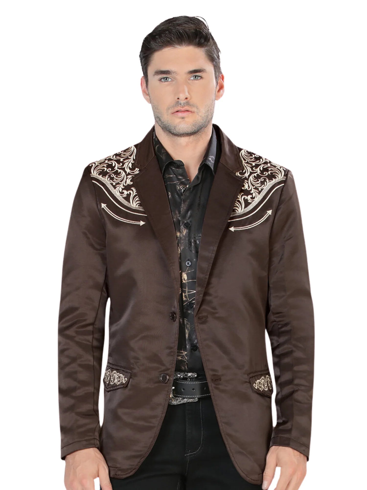 LAMASINI BROWN TAN EMBROIDERED BLAZER LAM494