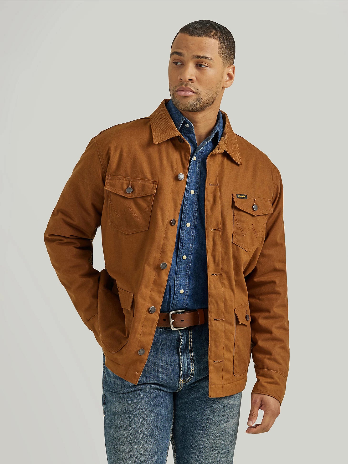 Wrangler Men's Western Lined Canvas Barn Coat in Hay Bale