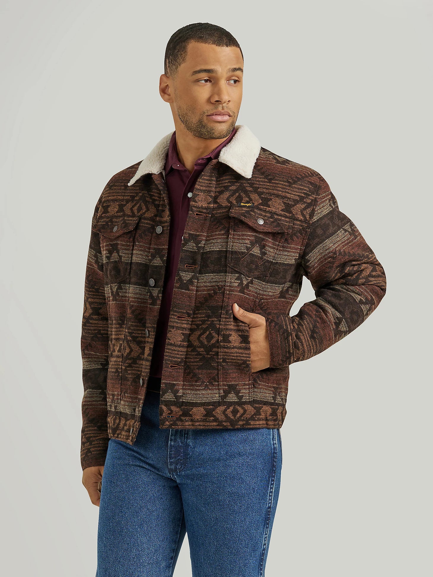 Men's Wrangler Sherpa Lined Jacquard Print Jacket in Canyon Vibe