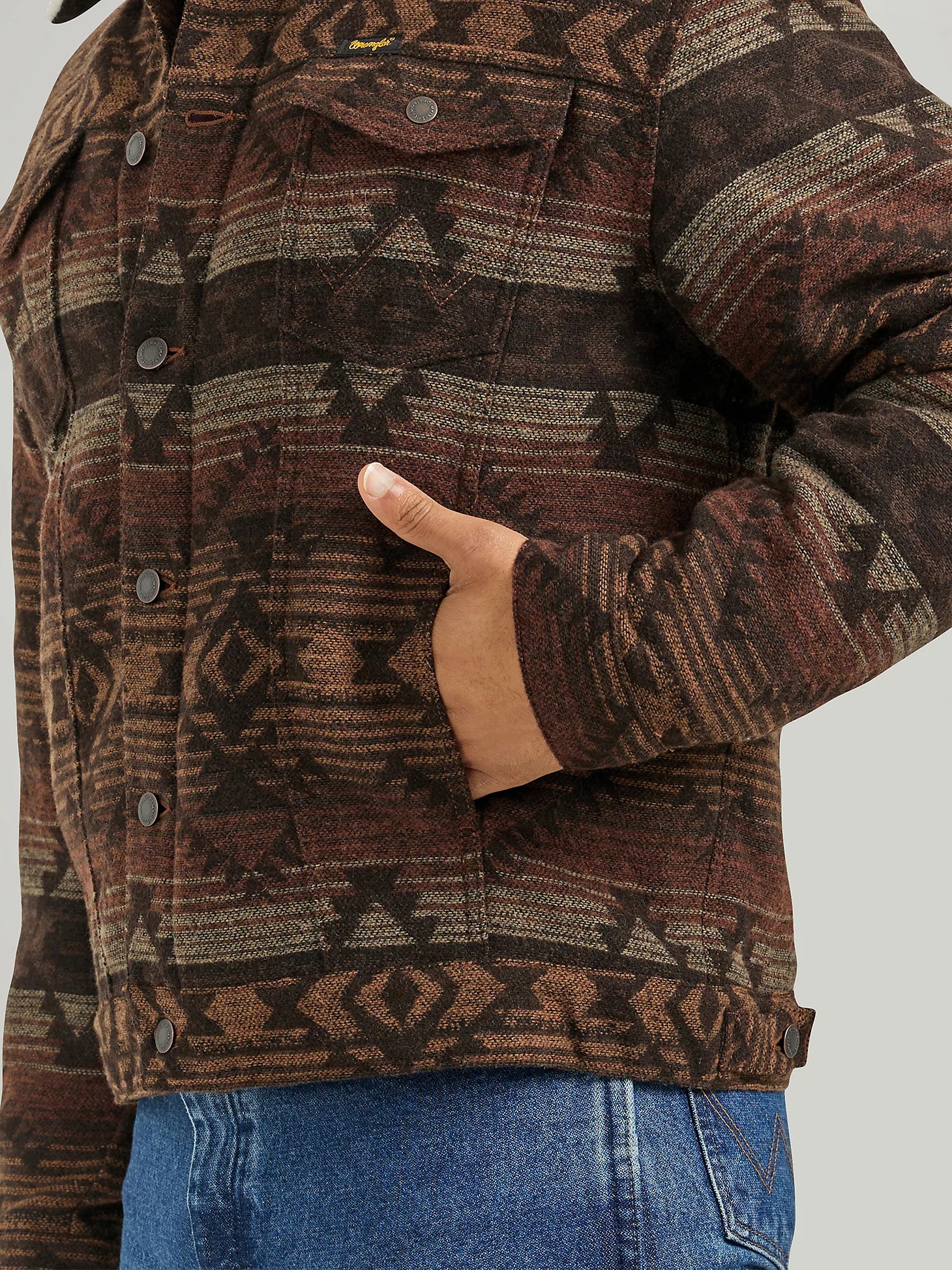 Men's Wrangler Sherpa Lined Jacquard Print Jacket in Canyon Vibe