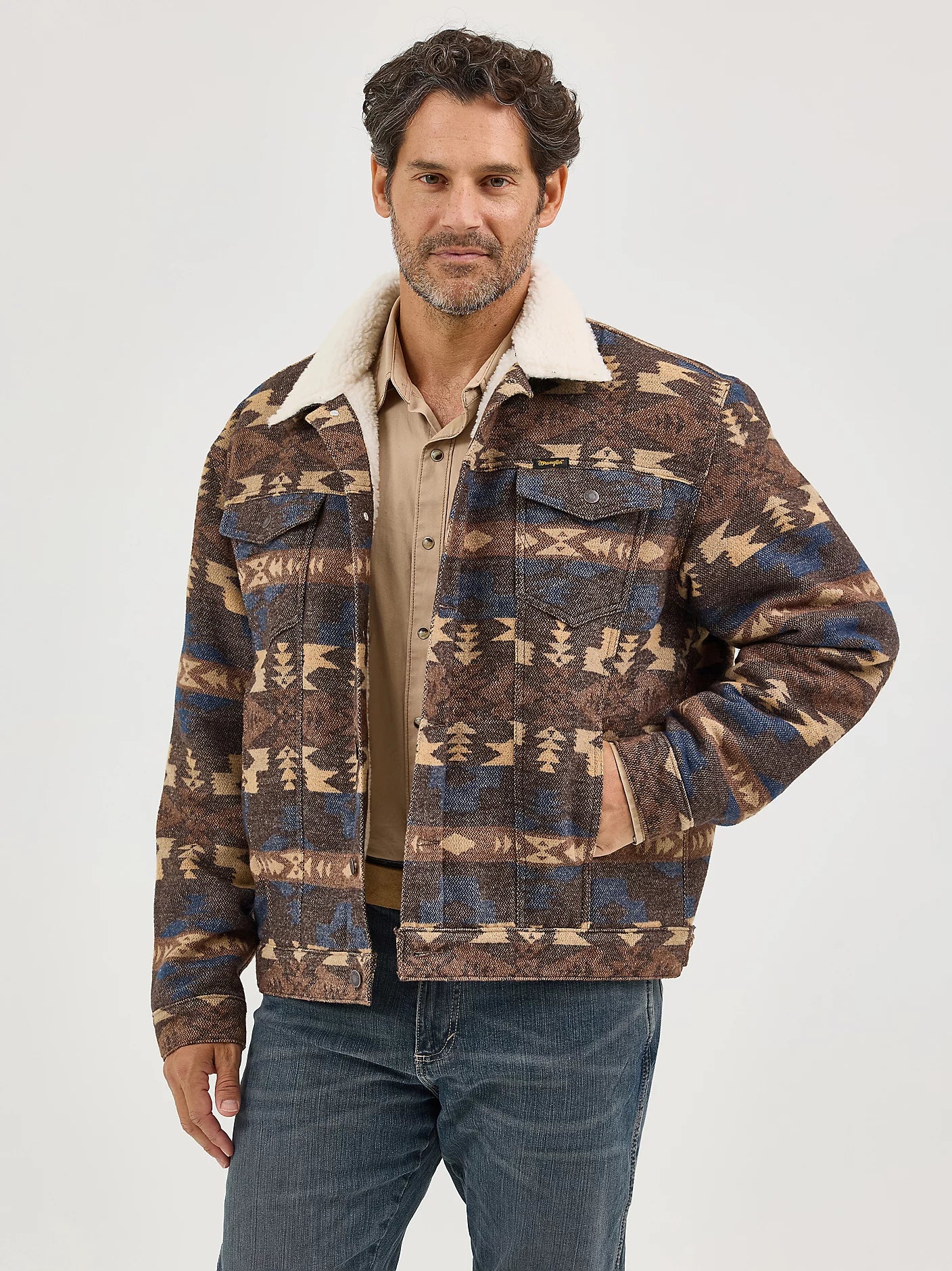 MEN'S WRANGLER SHERPA LINED JACQUARD PRINT JACKET 112368213