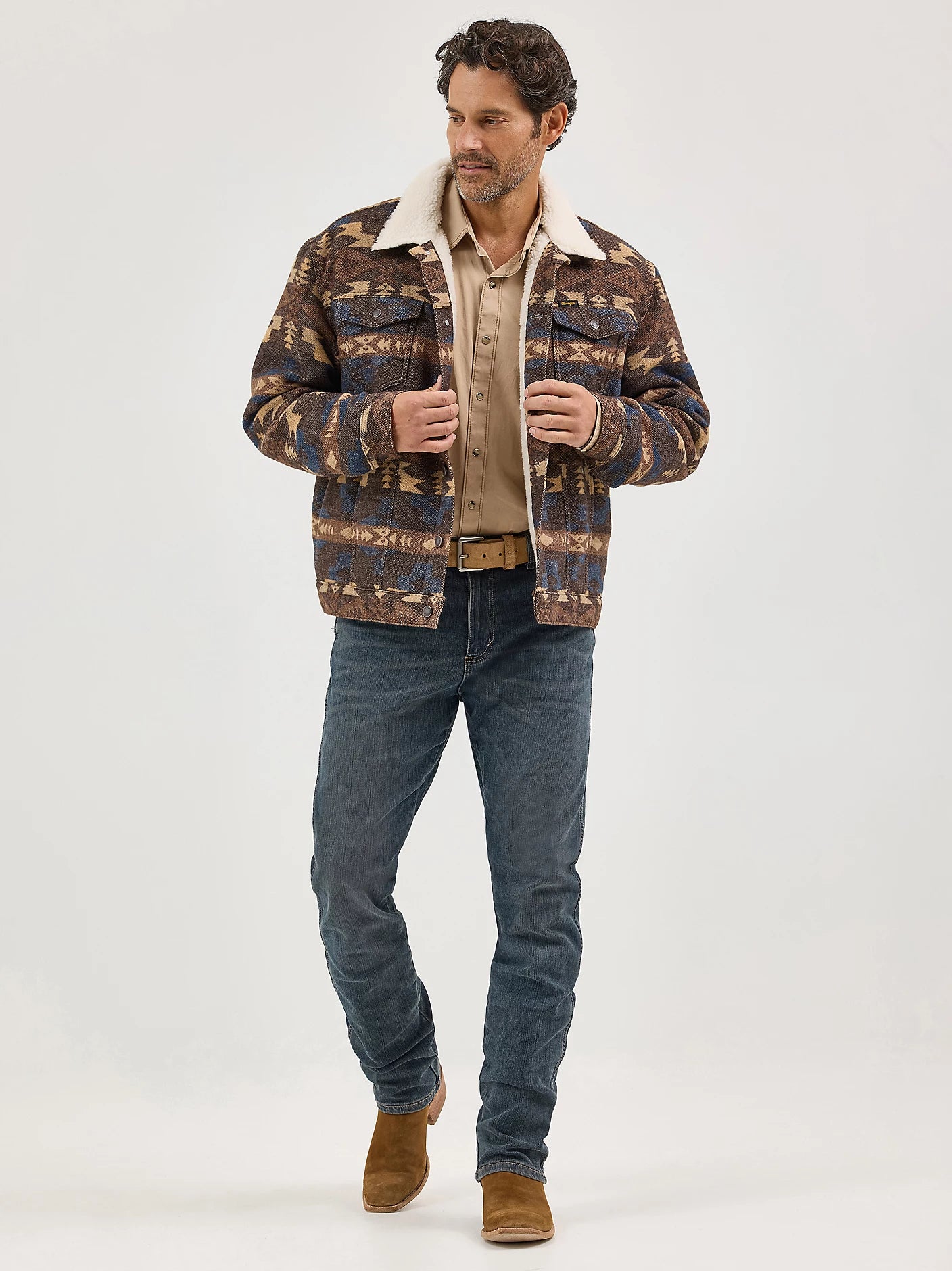 MEN'S WRANGLER SHERPA LINED JACQUARD PRINT JACKET 112368213