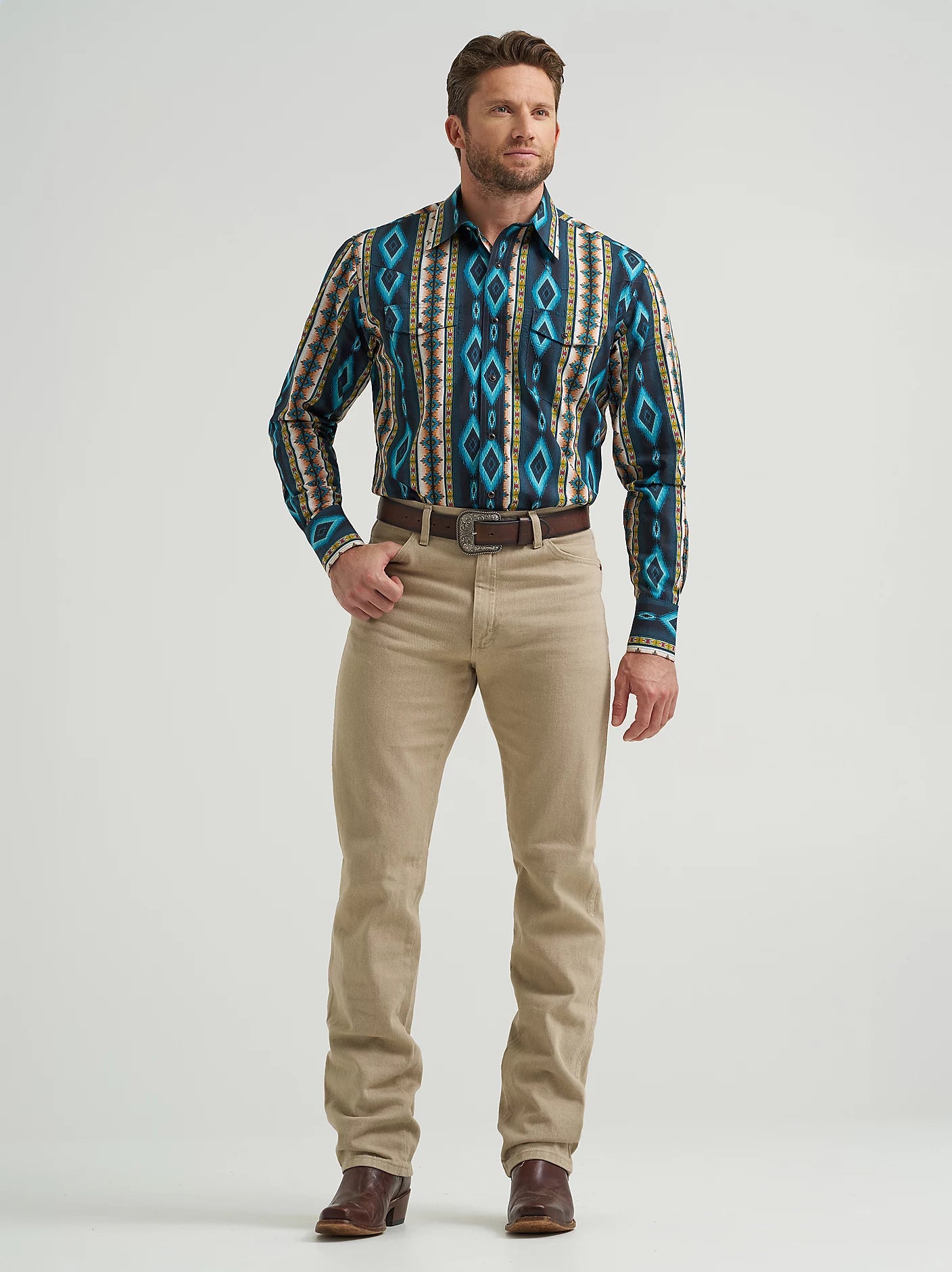 WRANGLER BLUE AZTEC LS SHIRT -112369467