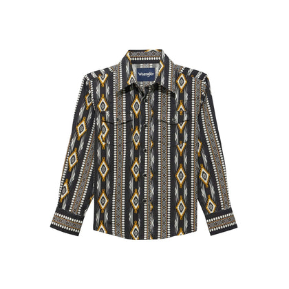 WRANGLER BOY PURAL SNAP LONG SLEEV SHIRT BLACK ORANG AZTEC SHIRT 112374911