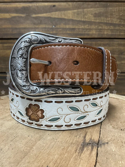 ARIAT MUJER Cinturón con detalles de flores blancas y marrones A1568305