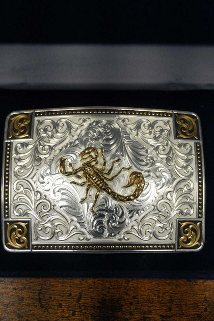 MONTANA SILVERSMITH TWO TONE COWBOY BUCKLE SCORPION