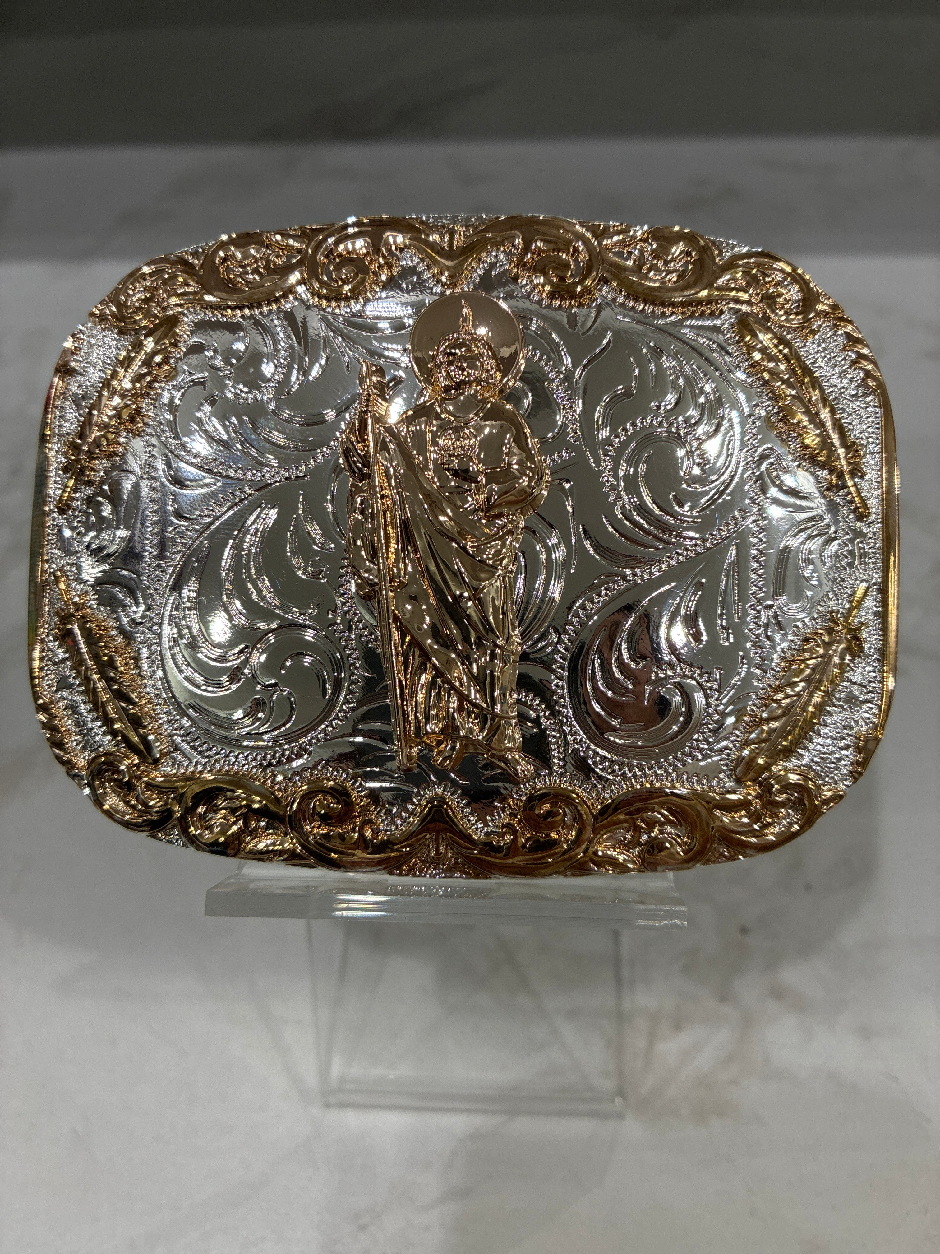 SILVER WITH COPPER DESIGNS SAN JUDAS BUCKLE