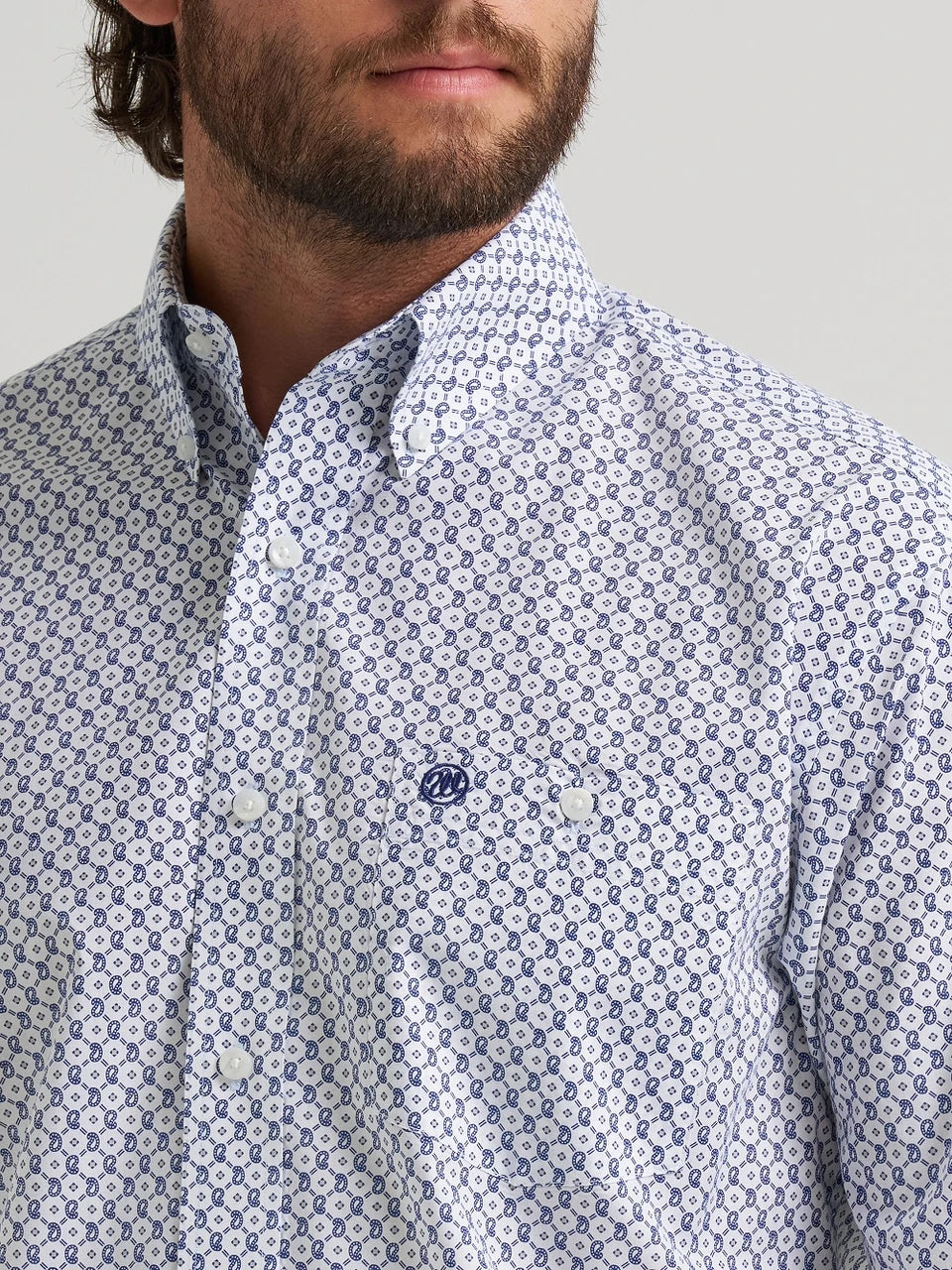 WRANGLER RELAXED FIT BLUE/WHITE PRINT MEN SHIRT- 112479162