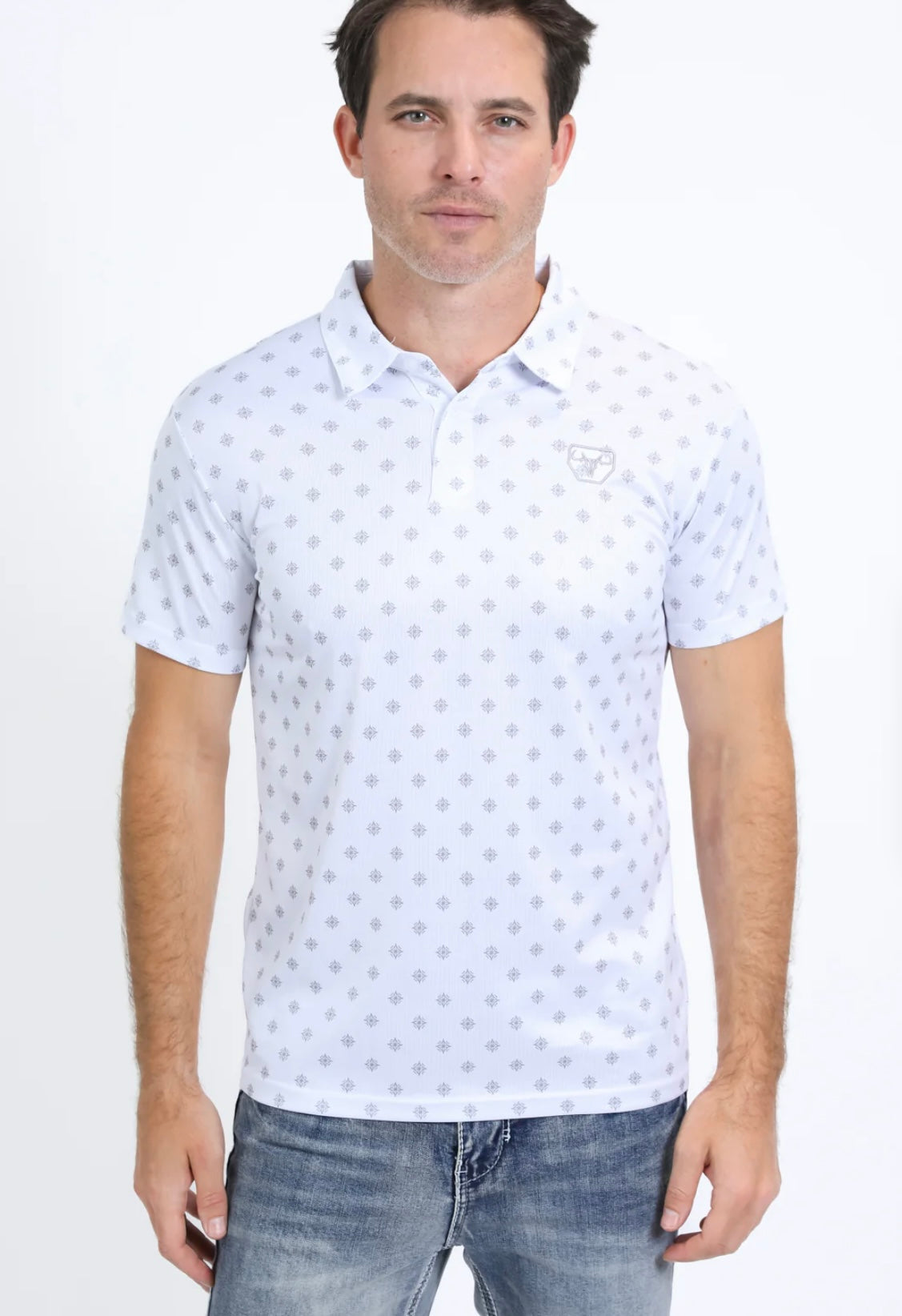 Platini Mens Performance Fabric Print White Polo