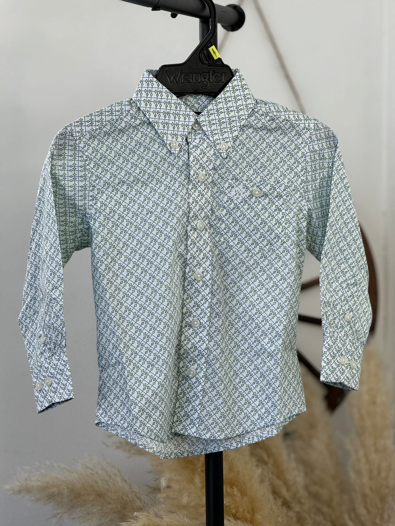 WRANGLER BOYS GREEN DIAMOND LONG SLEEVE SHIRT