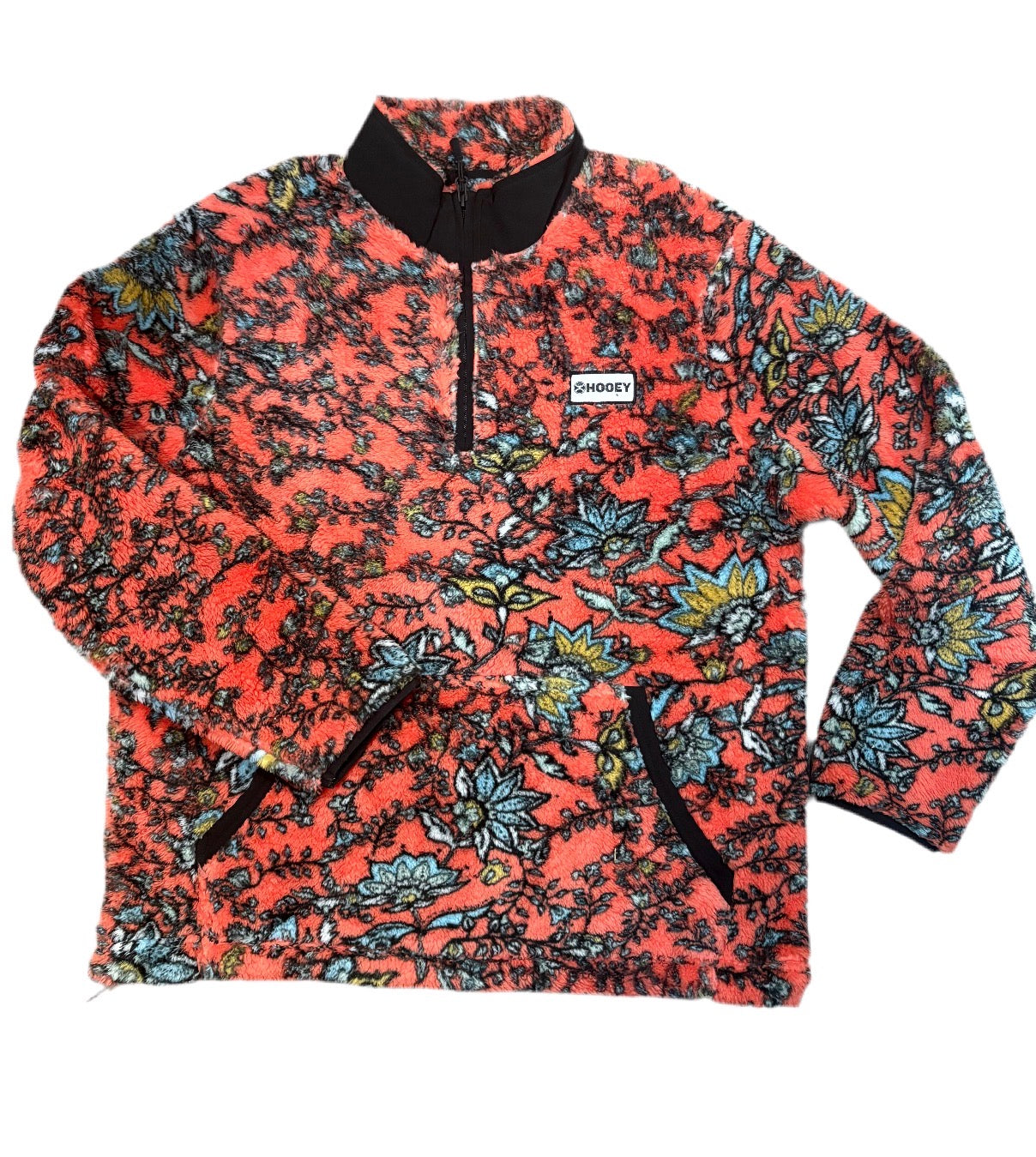 HOOEY WOMENS RED FLORAL FLEECE PULLOVER - HFP006RDFL
