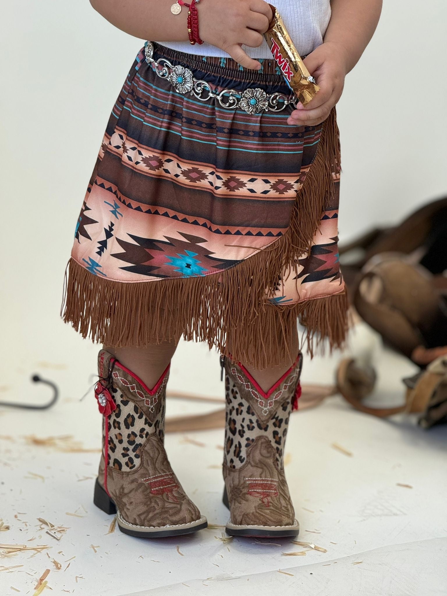 SHEA BABY BROWN AZTEC FRINGE SKIRT TODDLER