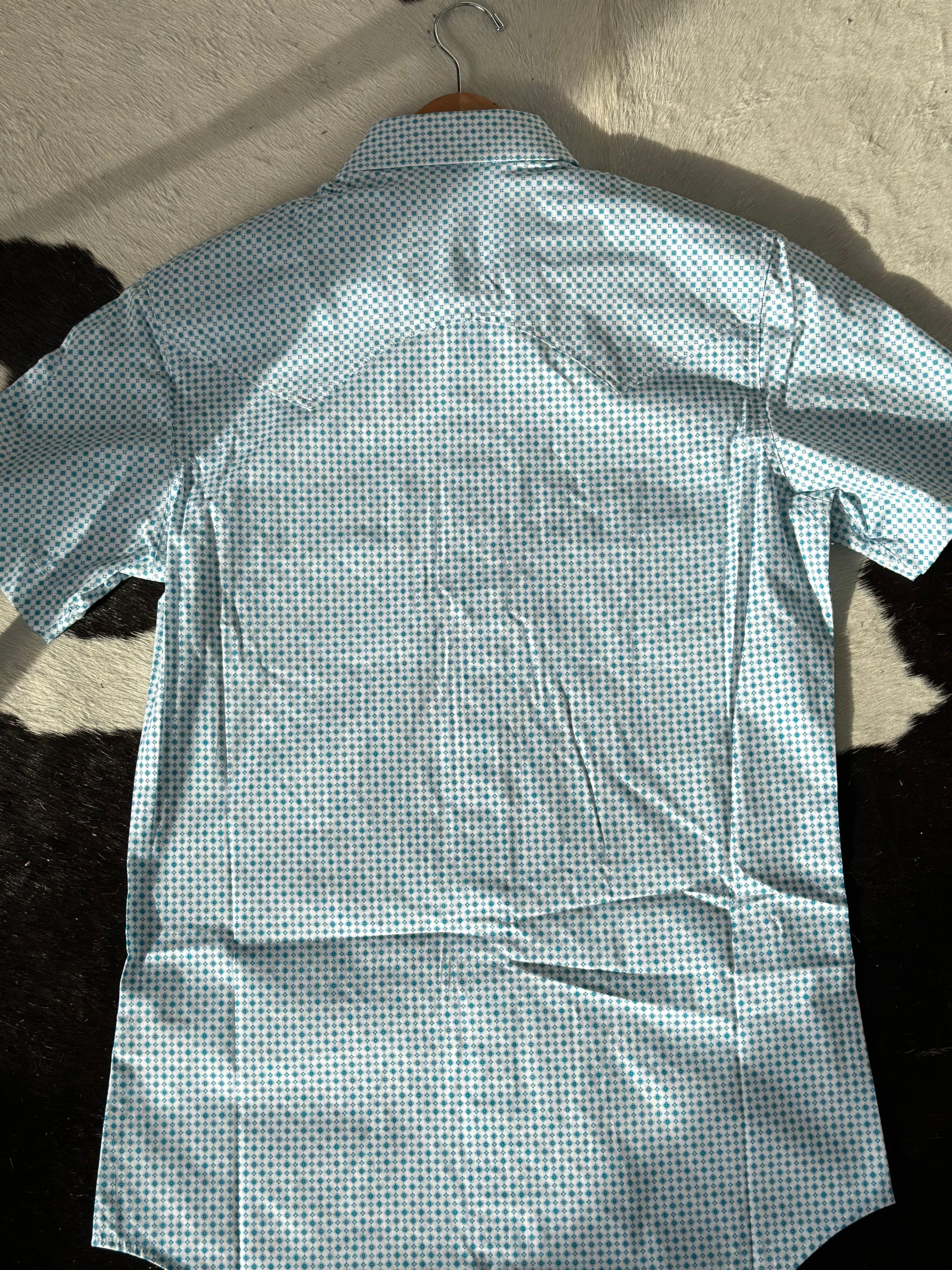 ROCK&ROLL BLUE TURQUOISE DIAMOND SNAP SHORT SLEEVE SHIRT