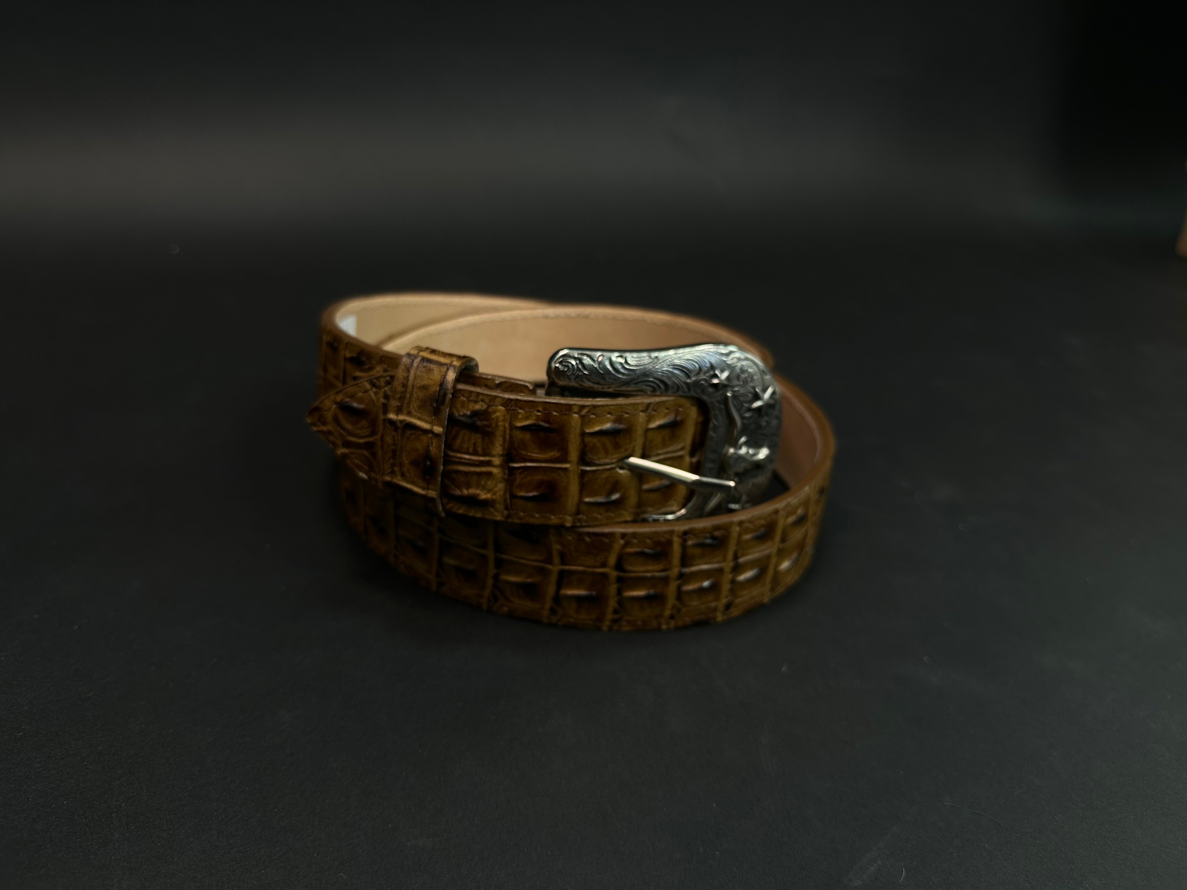 ROCKEM UNISEX CAIMAN SKIN DARK TAN BELT