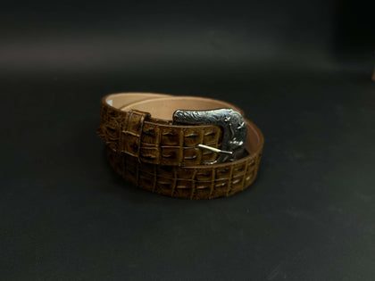 CINTURÓN UNISEX ROCKEM DE PIEL DE CAIMÁN MARRÓN OSCURO