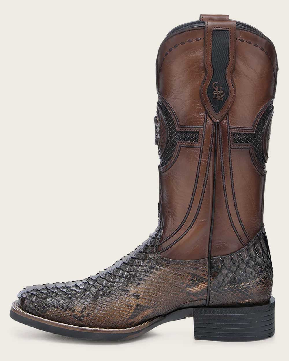 CUADRA BOOT PYTHON MAVERICK/CAFE EMBROIDERY & LASER WOVEN SQUARE TOE CU978