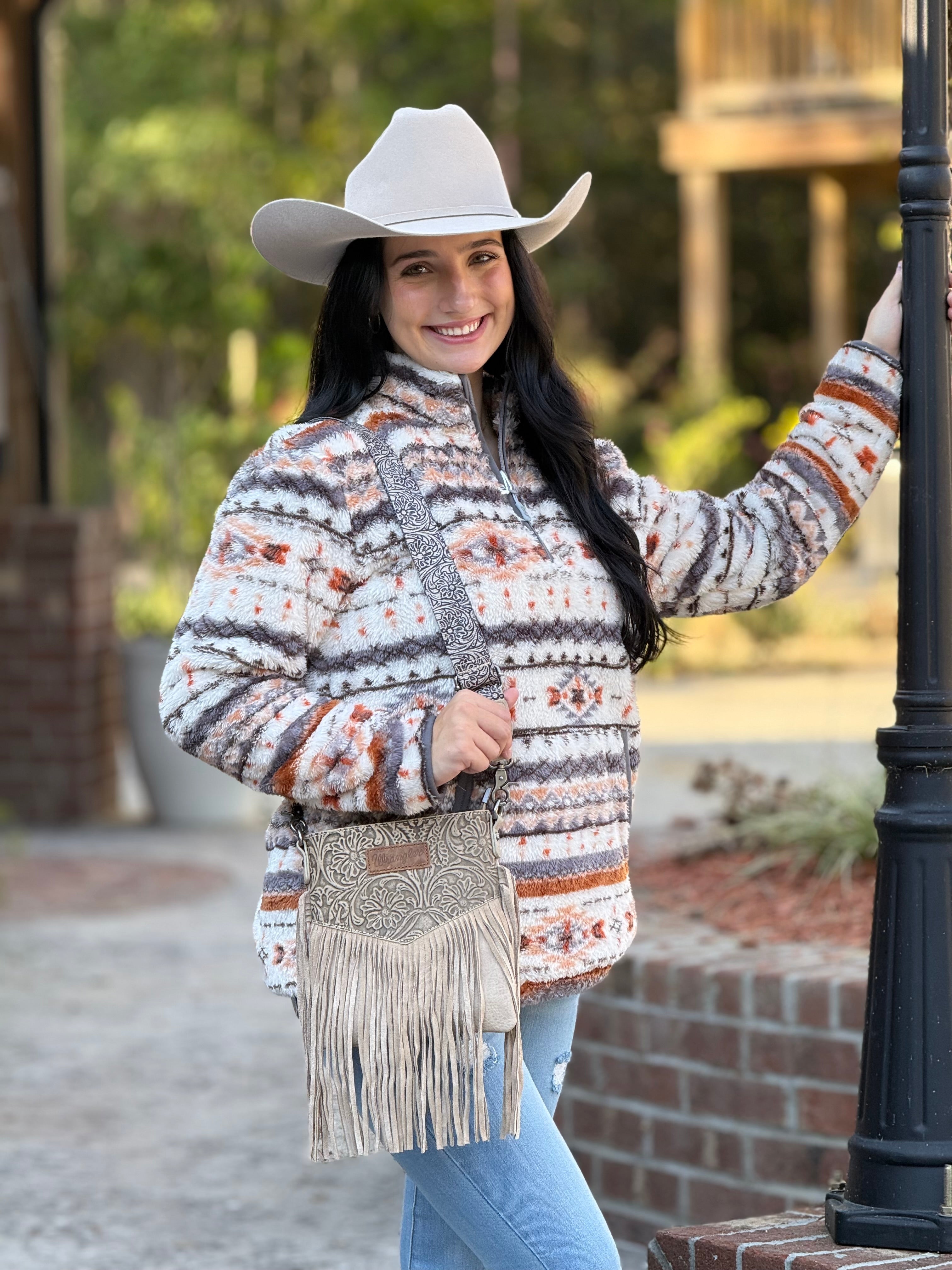 Hooey Womens Fleece Pull Over- Tan/Grey/Aztec