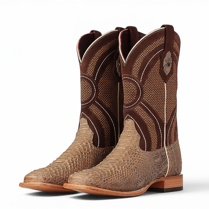 LA HERRADURA LH011 MEN’S BOOTS EXOTIC RANCHERA PYTHON SUEDED BEIGE SQ TOE EE