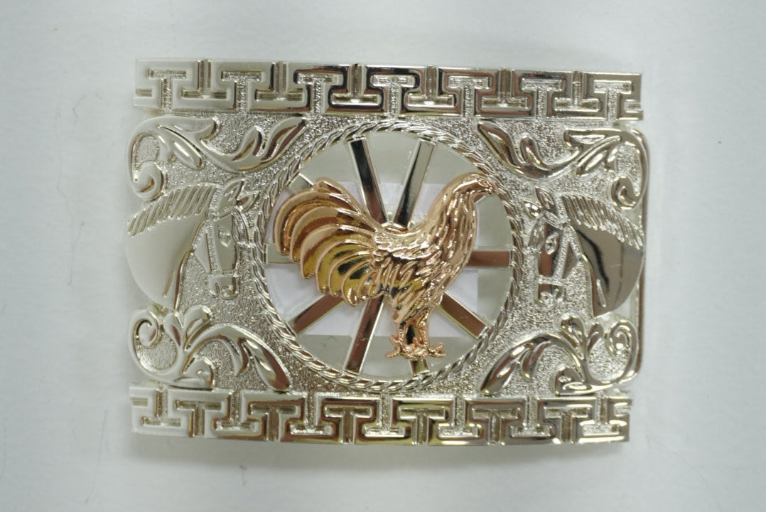 SILVER AND GOLD ROOSTER SQUARE BUCKLE