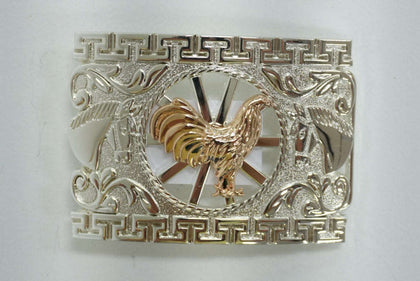 HEBILLA CUADRADA DE GALLO EN PLATA Y ORO
