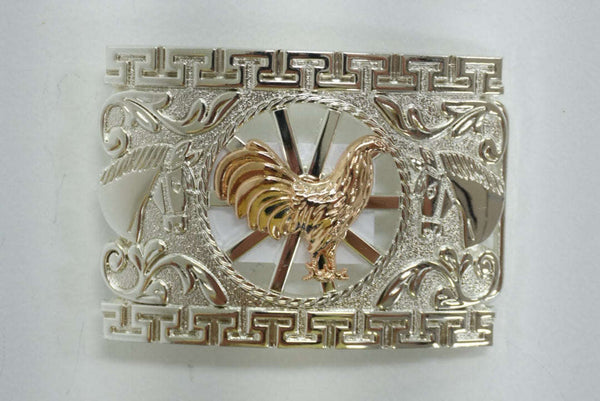 HEBILLA CUADRADA DE GALLO EN PLATA Y ORO
