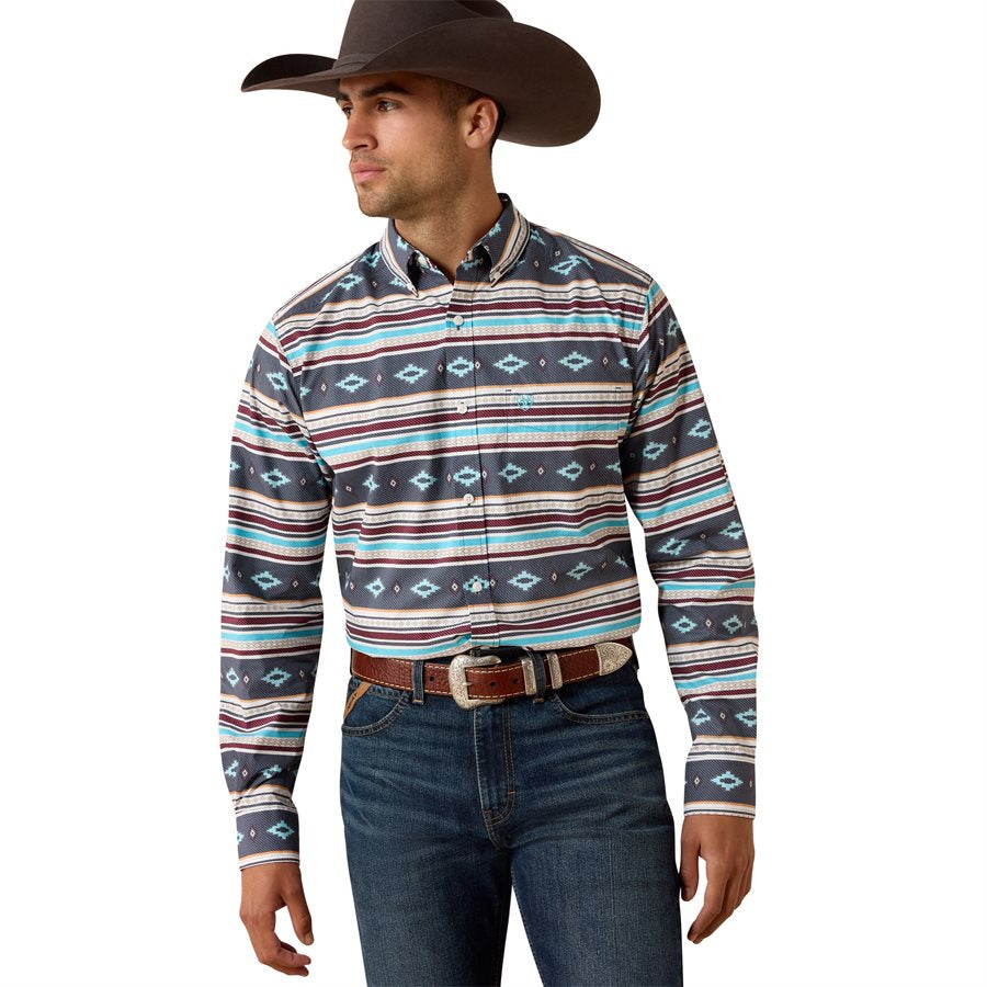 ARIAT MEN PLUTO FTD LS SHRT MAUI BLUE STRIPE 10071597