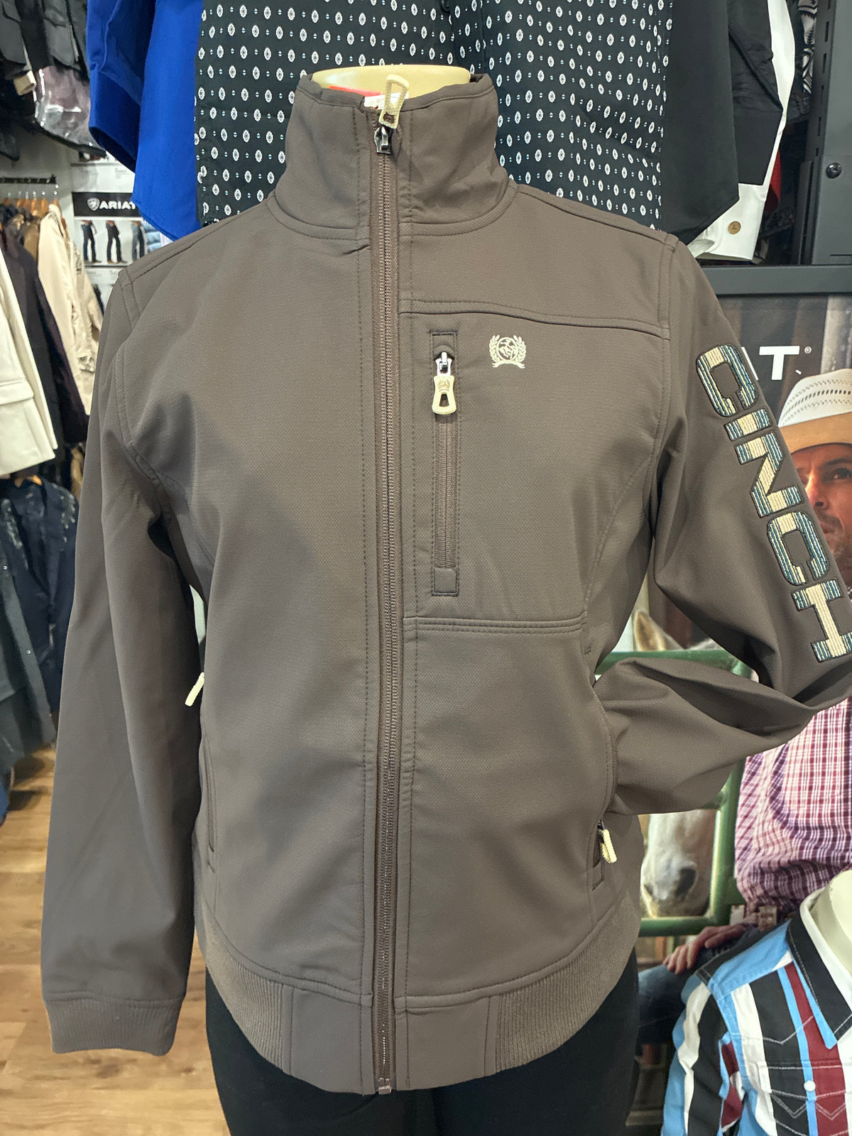 CINCH WOMEN BONDED JACKET BROWN TEAL/BROWN STRIPE LOGO ON ARM MAJ9902004