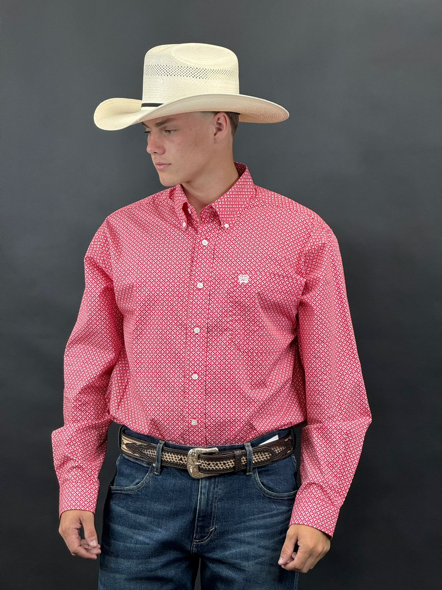 CINCH RED PATTERN LONG SLEEVE SHIRT