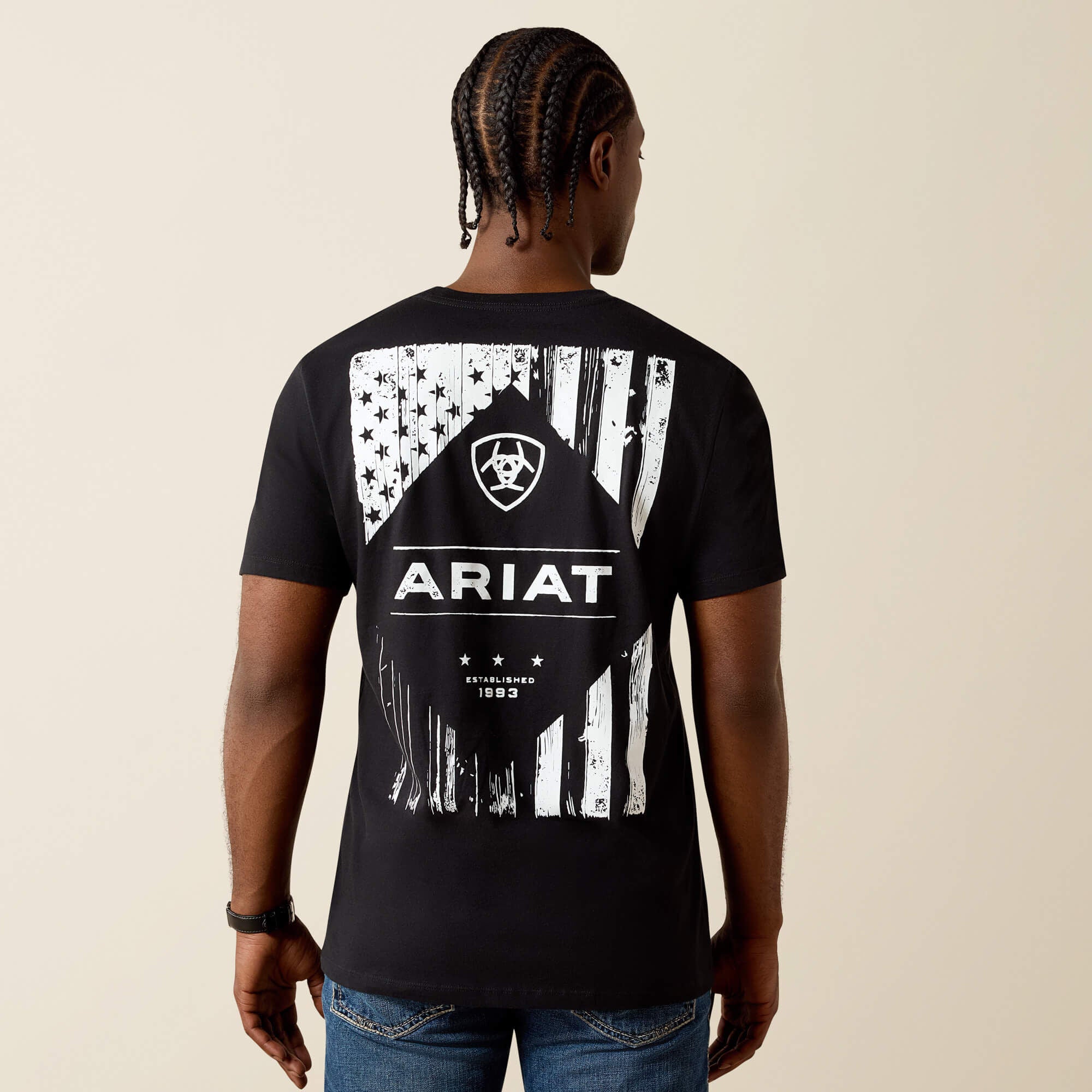ARIAT MEN T-SHIRT WOODEN DIAMOND FLAG SS BLACK - 10062896