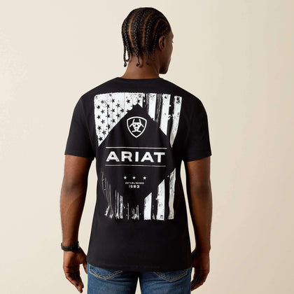 ARIAT MEN T-SHIRT WOODEN DIAMOND FLAG SS BLACK - 10062896
