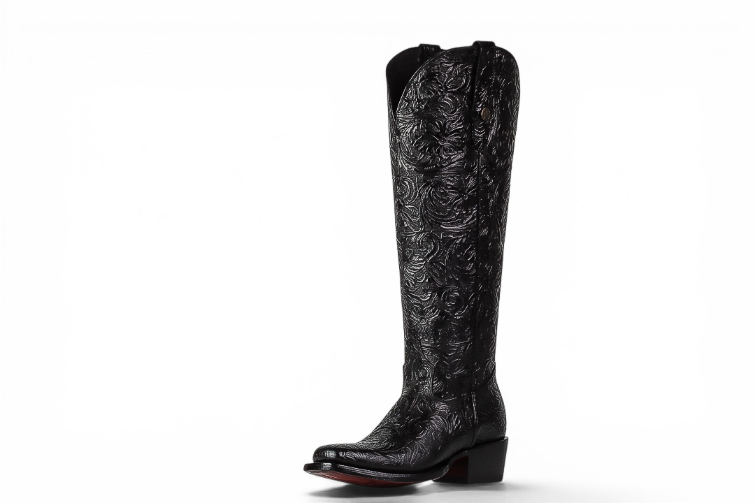 LA HERRADURA WOMEN TALL BOOT SQ TOE RDC/ NANCY CINCELADO FLORES NEGRO