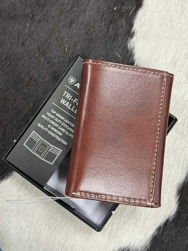 ARIAT TRI-FOLD WALLET BROWN HAND TOOLED