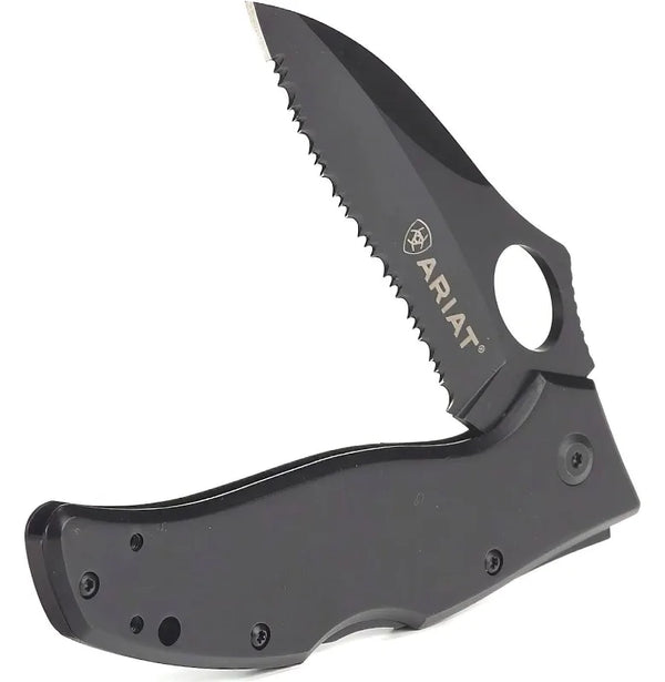 ARIAT BLACK FOLDING SERRATED KNIFE - A710010101-M