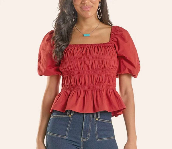 ROCK&ROLL WOMENS - RED EMBROIDERED SLEEVE TOP - BW51T08779