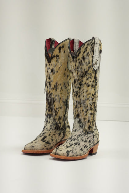 LA HERRADURA BOTA ALTA PARA MUJER MELISSA PIEL DE VACA HD BLANCO/NEGRO PUNTA CUADRADA ROJA