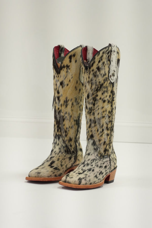 LA HERRADURA WOMEN TALL BOOT MELISSA HD COWHIDE BLANCO/NEGRO RED SQUARE TOE